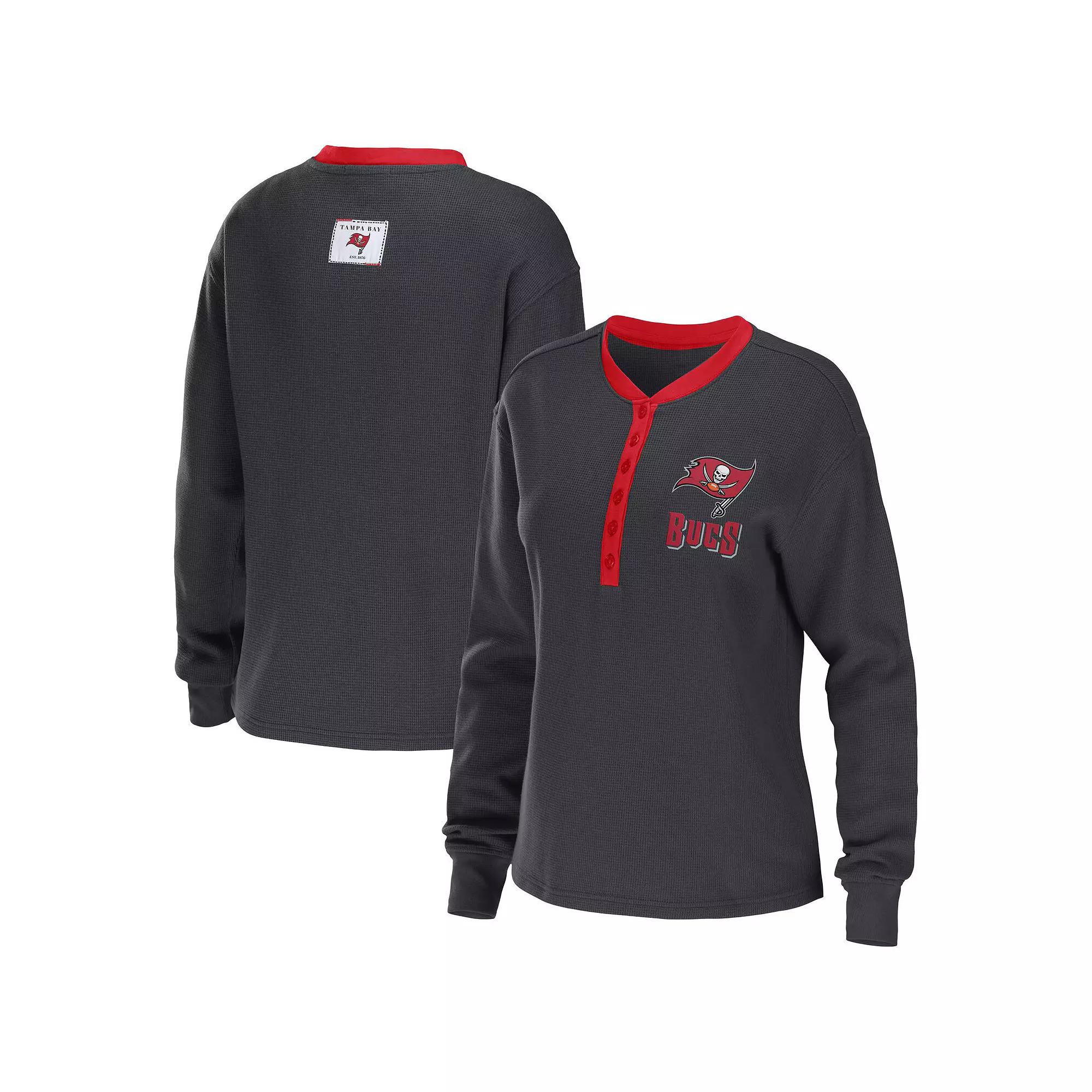 Women's WEAR by Erin Andrews Pewter Tampa Bay Buccaneers Waffle Henley Long Sleeve T-Shirt, Size: XS, Charco Product Image