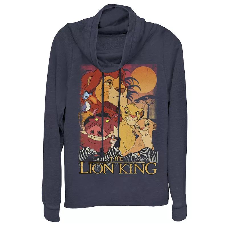 Disney's Lion King Juniors' Happy Group Sunset Cowlneck Graphic Lightweight Long Sleeve, Girl's,  Product Image