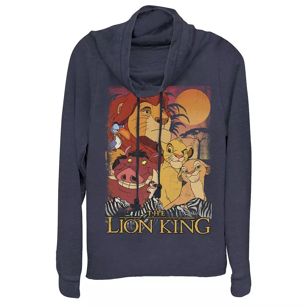 Disney's Lion King Juniors' Happy Group Sunset Cowlneck Graphic Lightweight Long Sleeve, Girl's,  Product Image