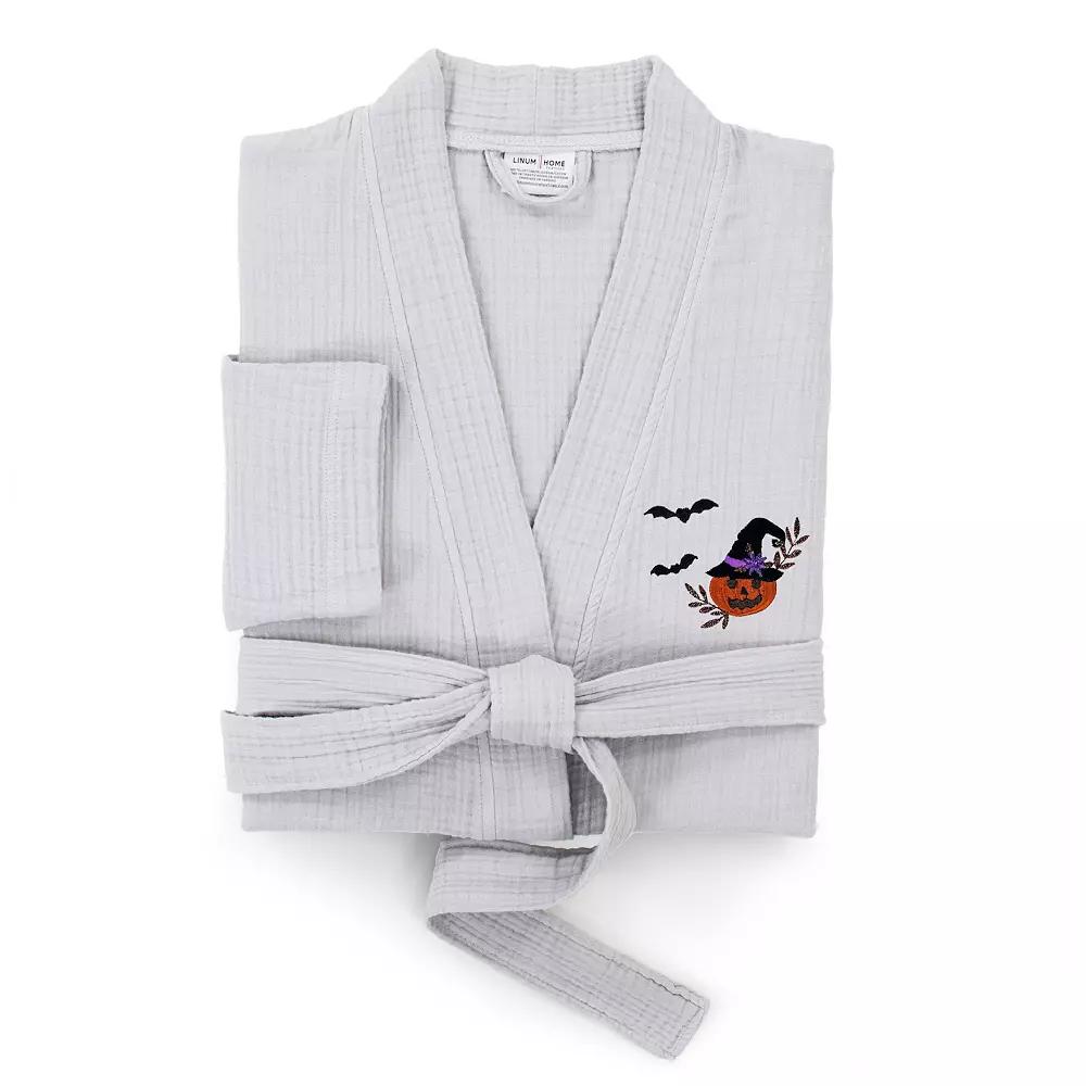 Linum Home Textiles Adult 100% Turkish Cotton Smyrna Hotel Spa Embroidered Robes - Pumpkin Head, Women's, Size: Small/Medium, Gray Product Image