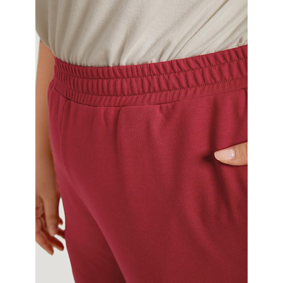 Two Tone Pocket Split Side Elastic Waist Sweatpants Scarlet Plus Size Women Casual Dailywear Contrast 18-20/2X Bloomchic Product Image