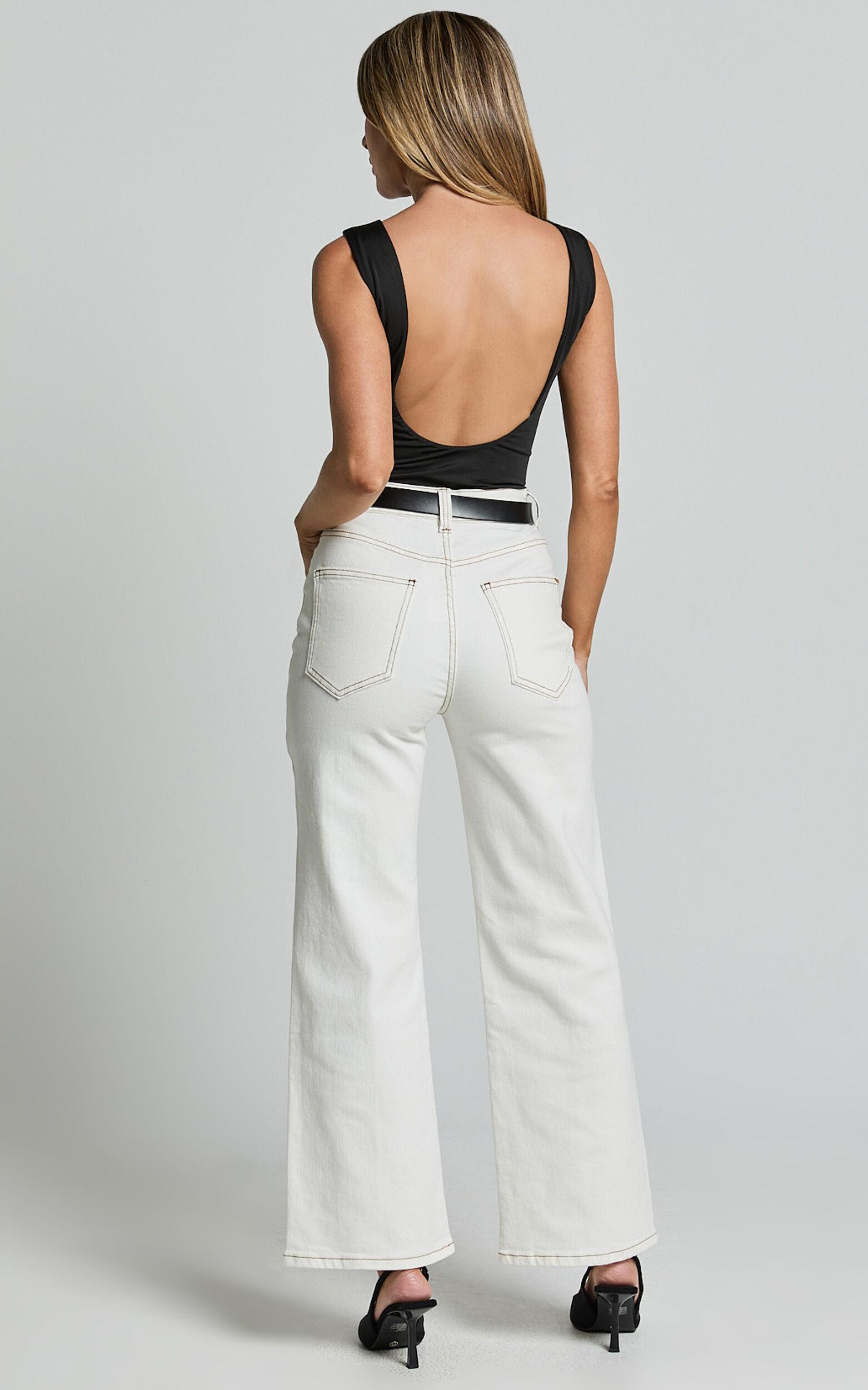Malcolm Jeans - Mid Rise Contrast Stitch Flared Denim Jeans in White Denim Product Image