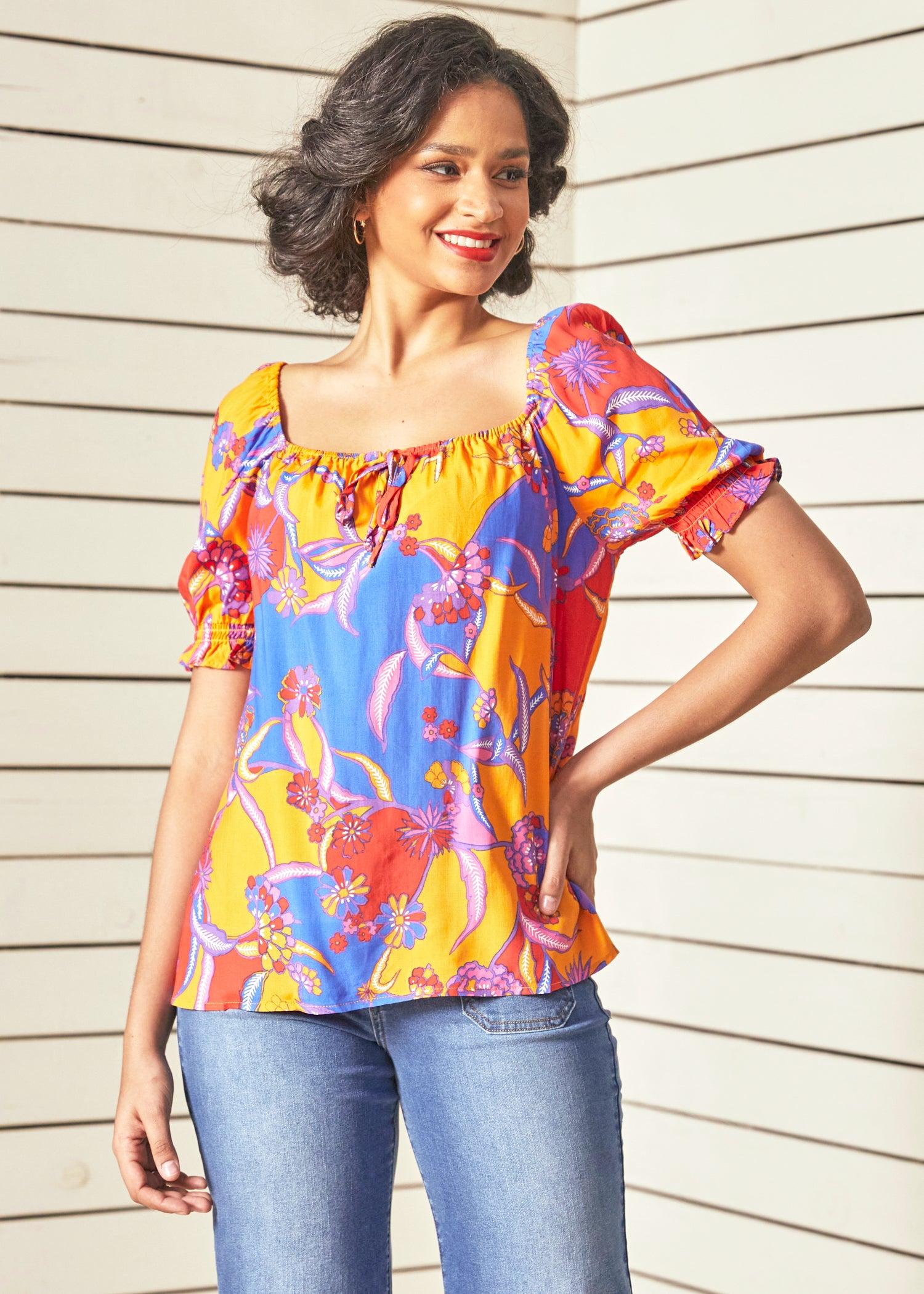 In All My Vibrance Peasant Blouse in Bali Floral Product Image