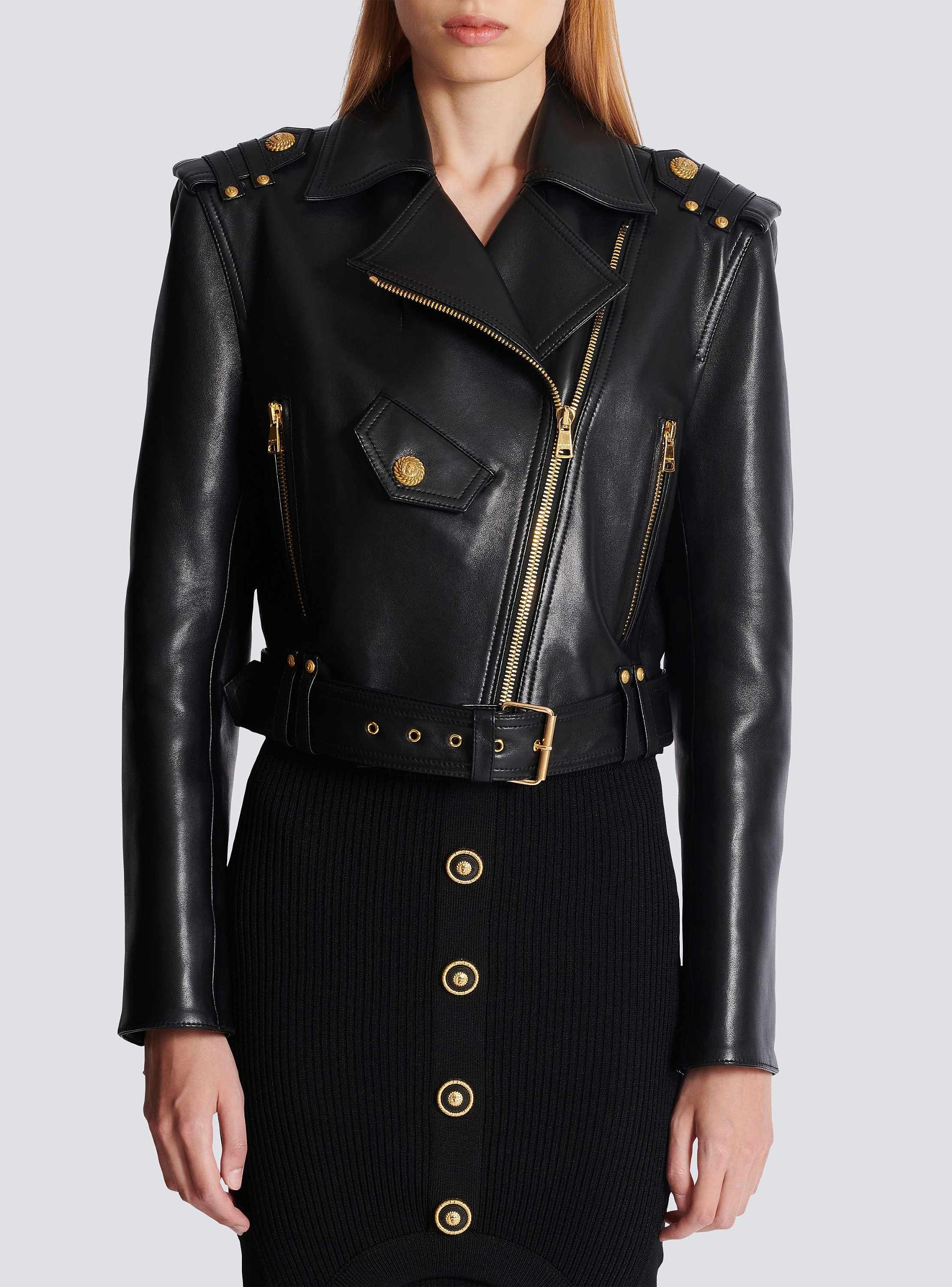 Zipped leather biker jacket Product Image