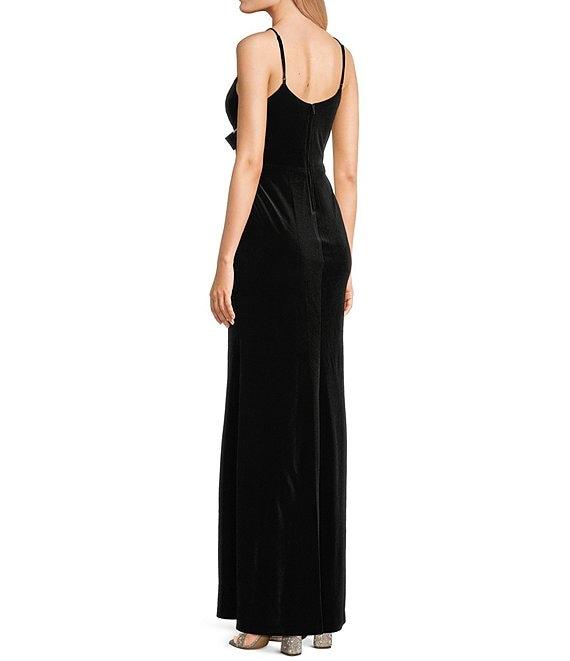 Blondie Nites Velvet Bow Front Spaghetti Strap Gown Product Image