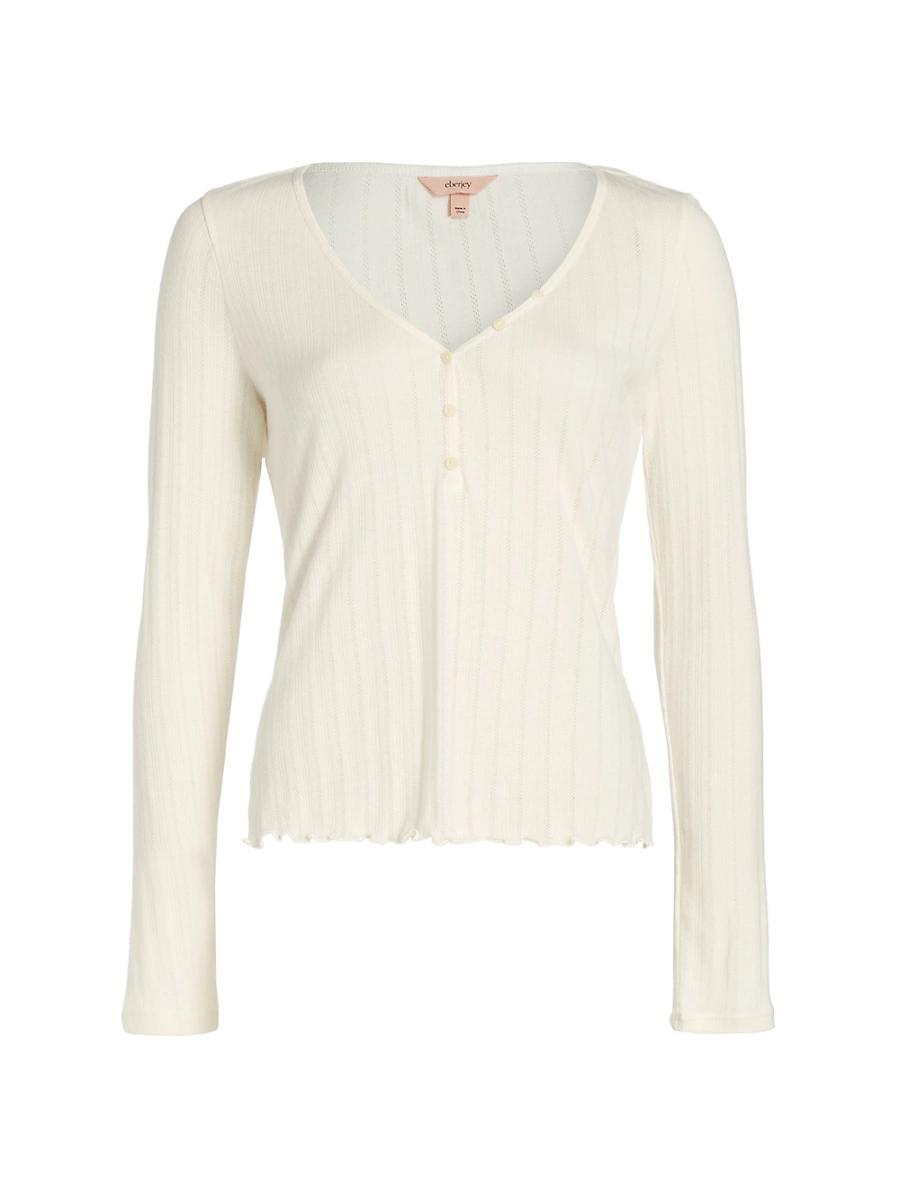 Eberjey Pointelle V Neck Henley Top Product Image