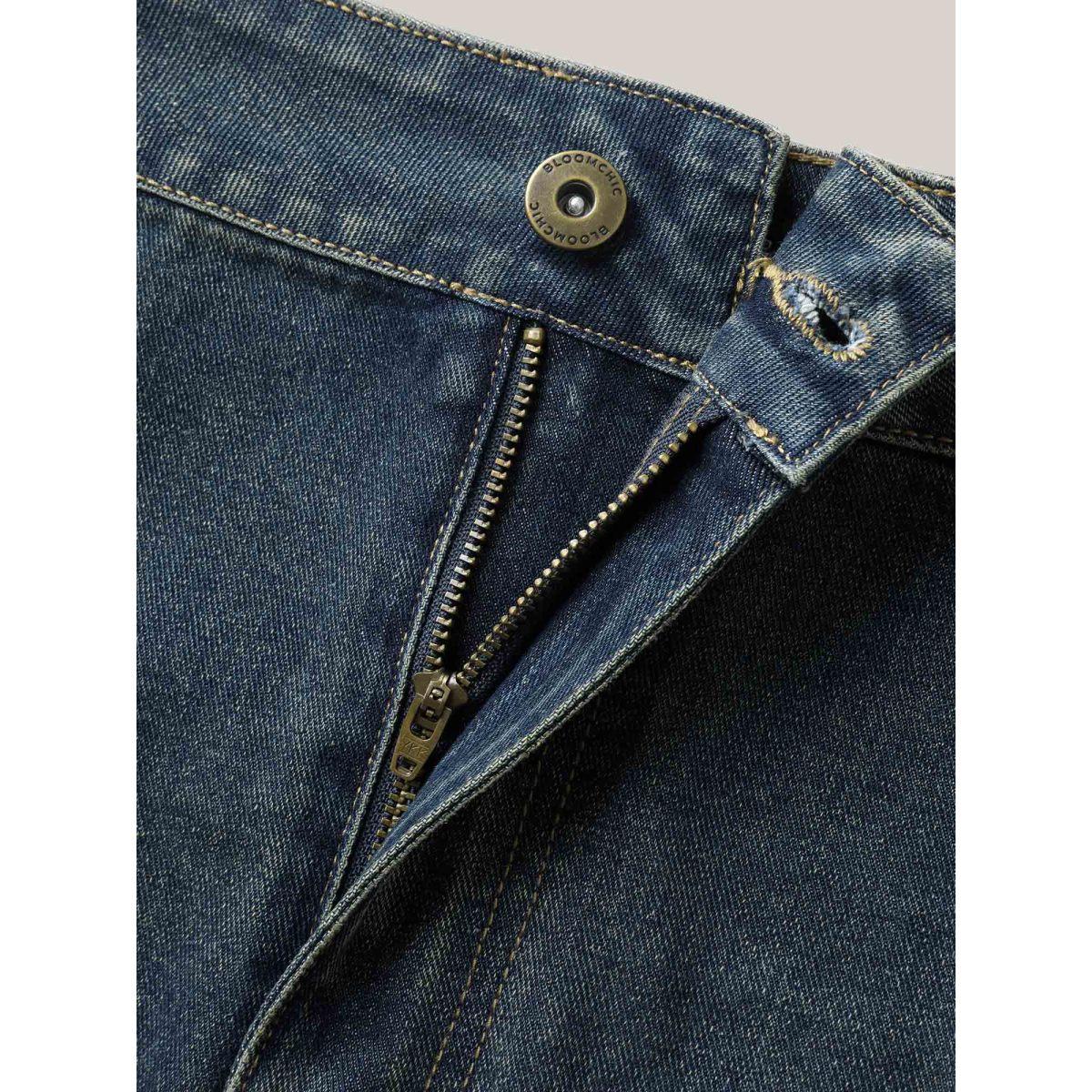 Plus Size A-Line Seamed Denim Skirt Women Bluevintage Everyday-Casual No stretch Medium Wash 16/1X Slanted pocket Denim Skirts BloomChic Product Image