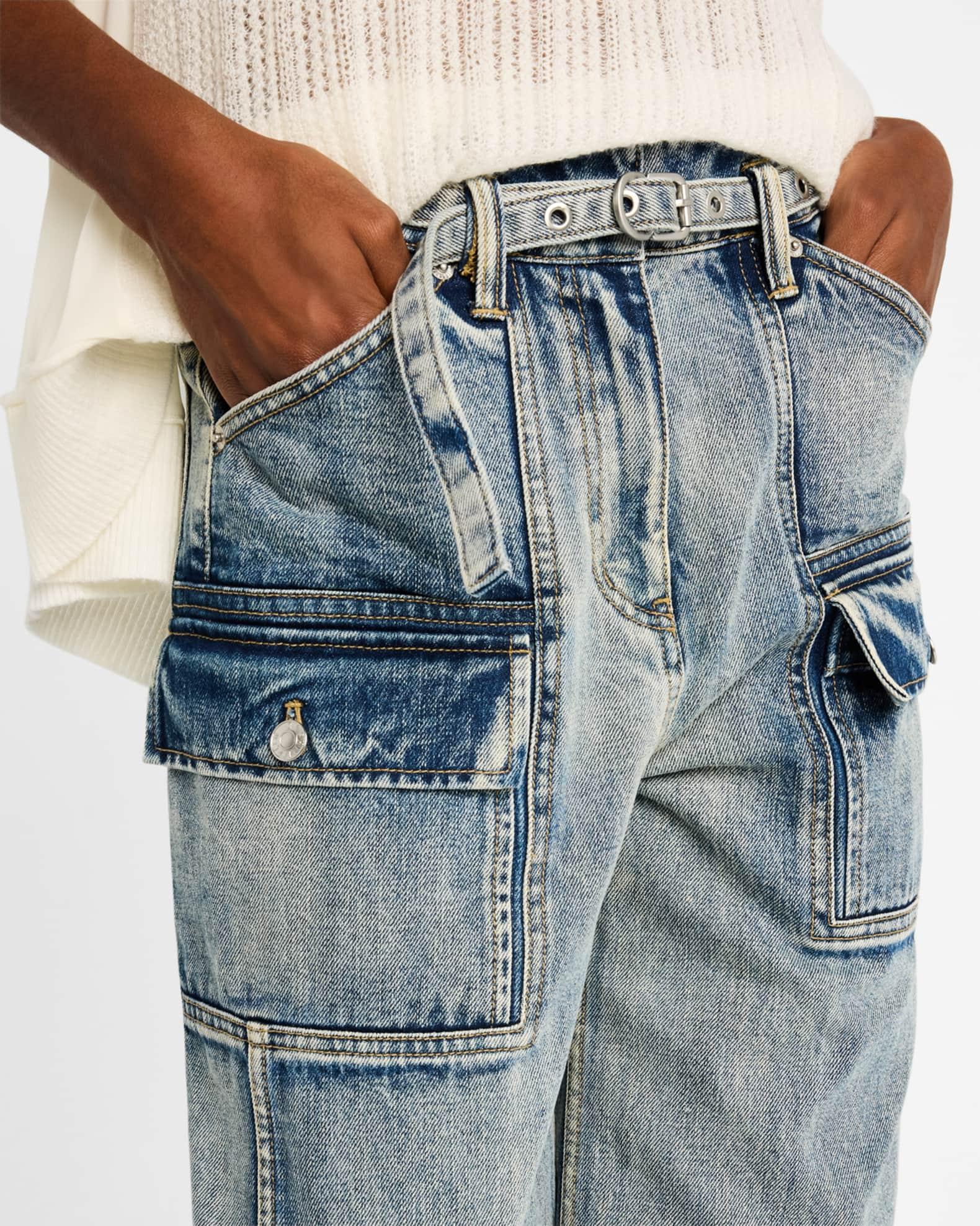 Belted Wide-Leg Cargo Jeans  Product Image