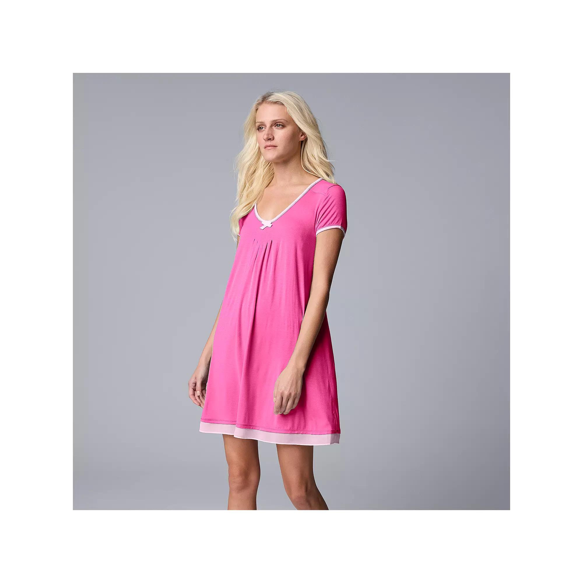 Women's Simply Vera Vera Wang Basic Luxury Sleepshirt, Size: Small, Pink Pink Product Image