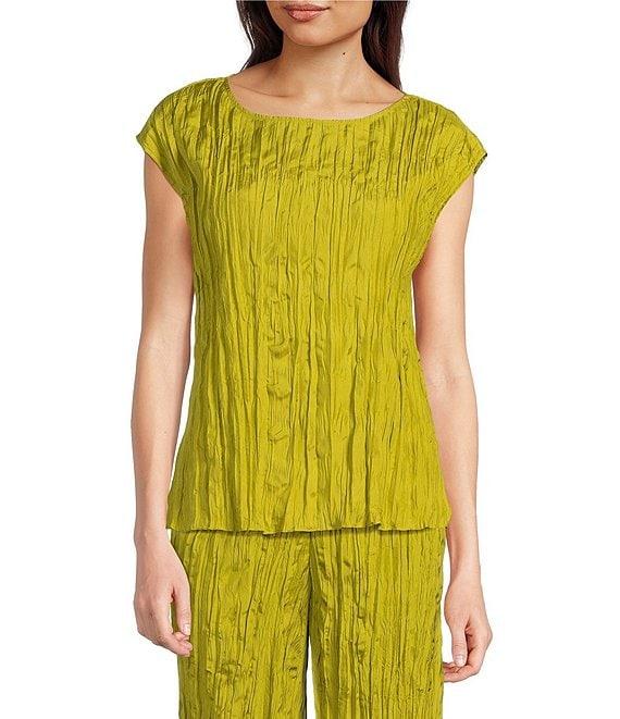 Eileen Fisher Crushed Silk Ballet Neck Cap Sleeve Coordinating Top Product Image
