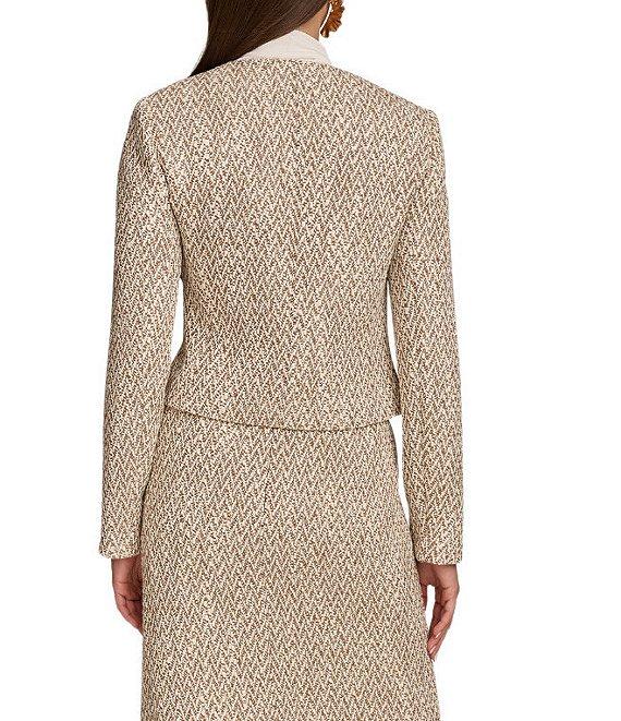 Donna Karan Tweed Collarless Crew Neck Button-Front Cropped Jacket Product Image