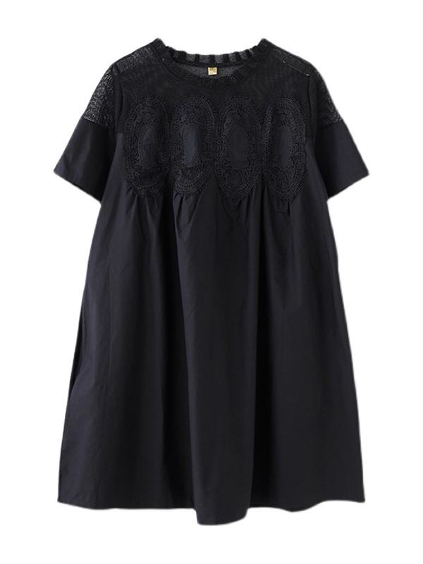 Original Solid Lace Split-Side Short Sleeve A-Line Mini Dress Product Image