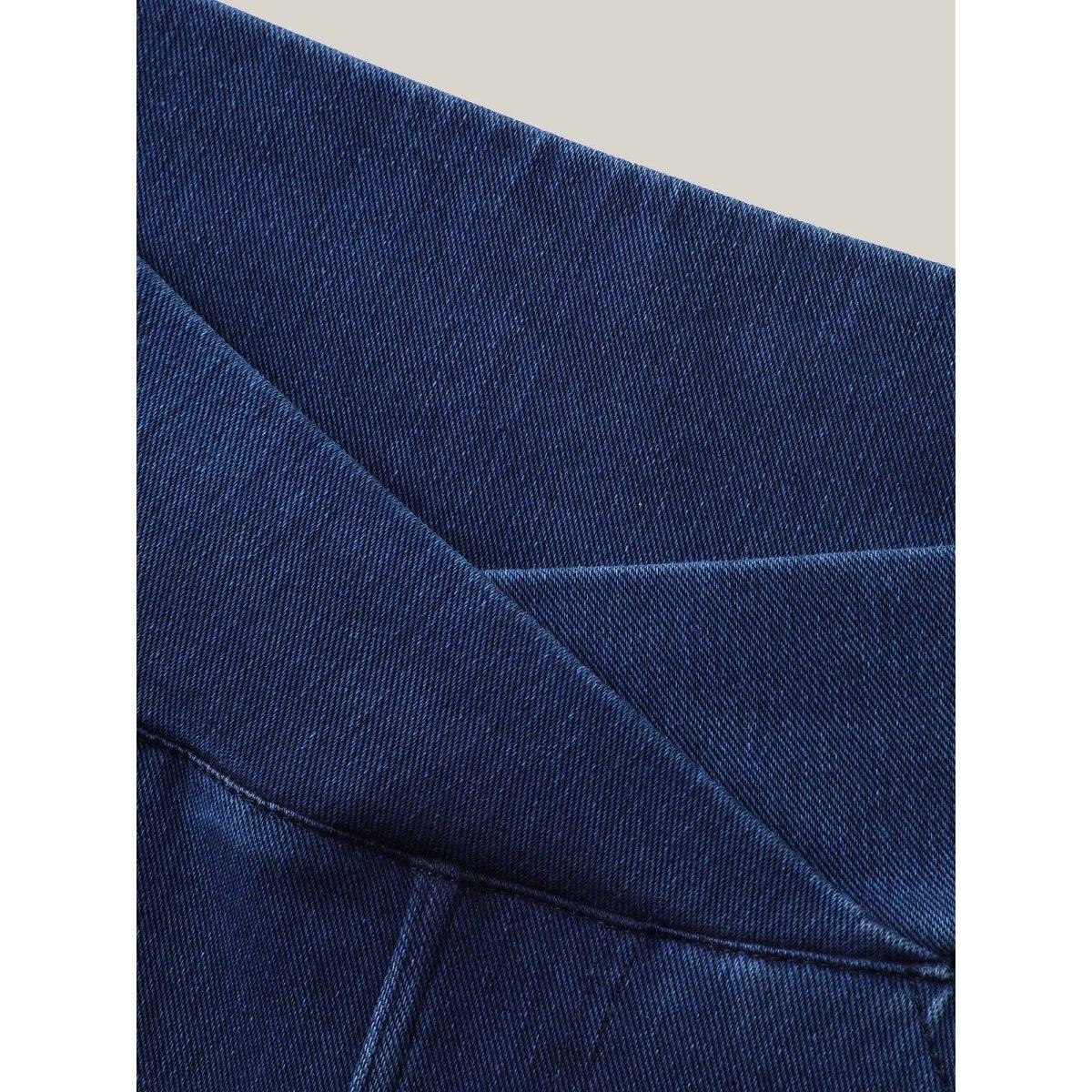 Plus Size Overlap Hem Yoga Stretch Skinny Knit Jeans Women Midblue High stretch Slanted pocket Jeans BloomChic 26/4X Product Image