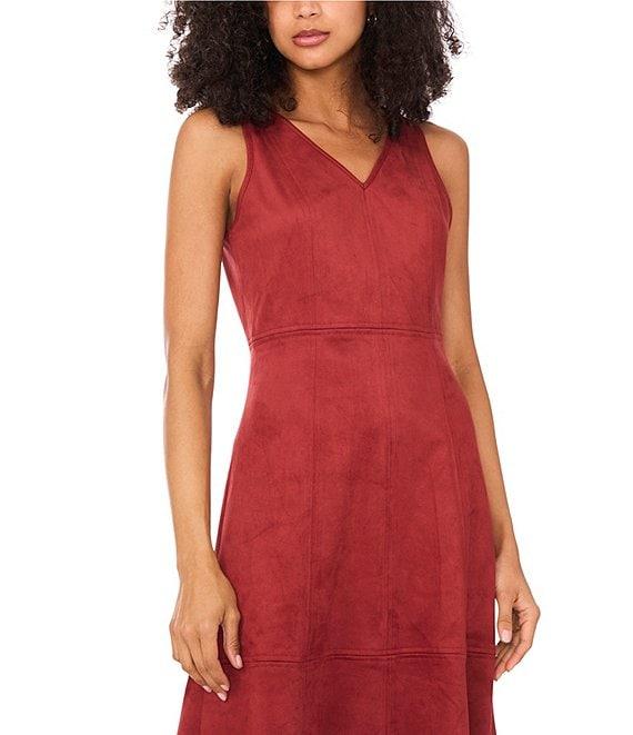Vince Camuto Faux Suede V-Neck Sleeveless Midi Dress Product Image
