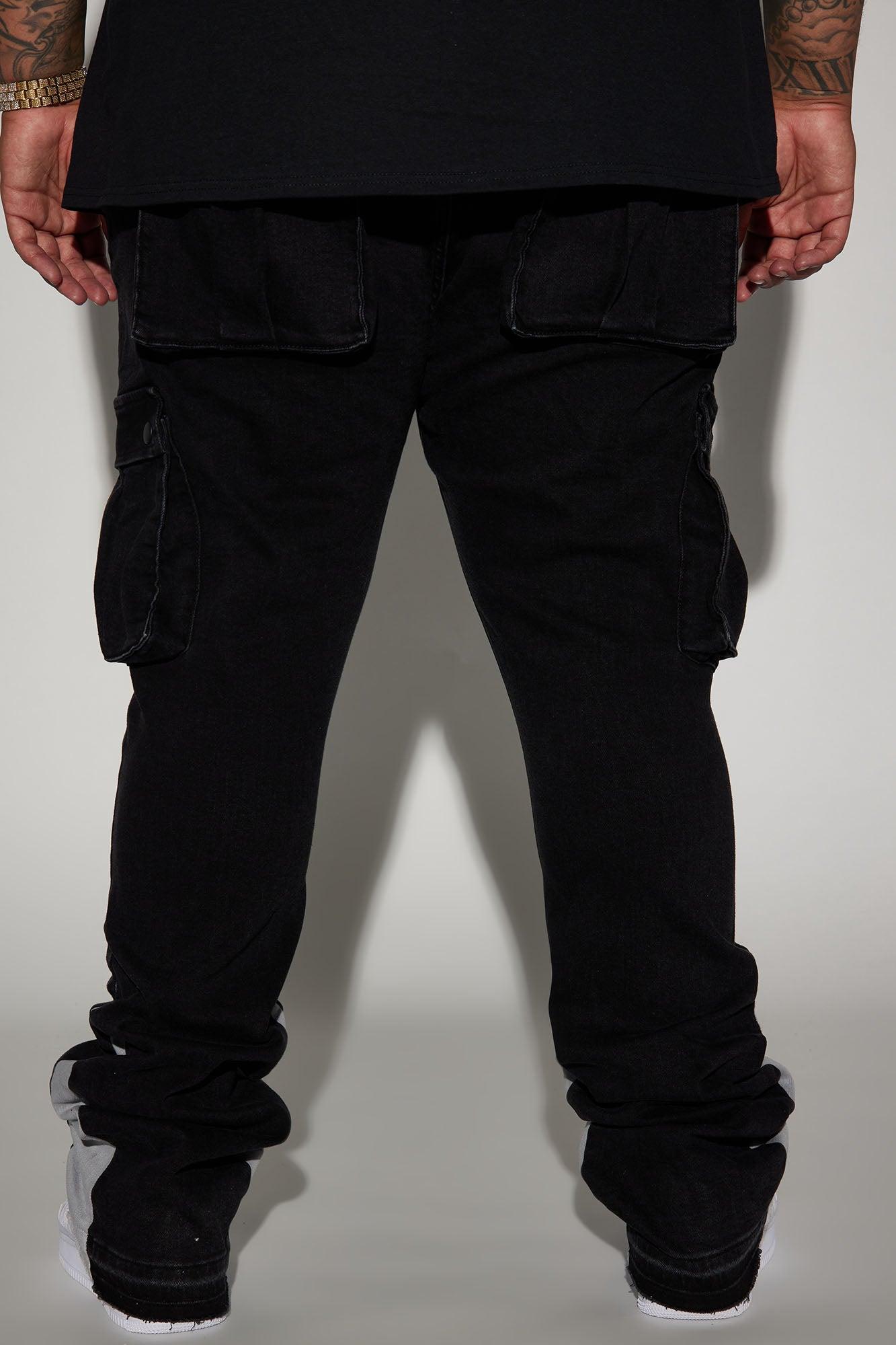 Carried Cargo Stacked Skinny Flared Jeans - Black Product Image