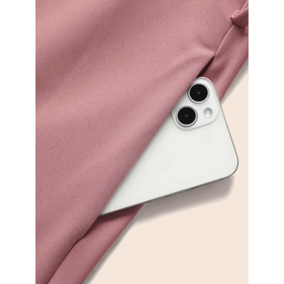 Plus Size Supersoft Essentials Two Tone Pocket Patchwork Belted Dress Rouge Women Office Plain V-neck Short sleeve Curvy Midi Dress BloomChic 26/4X Product Image