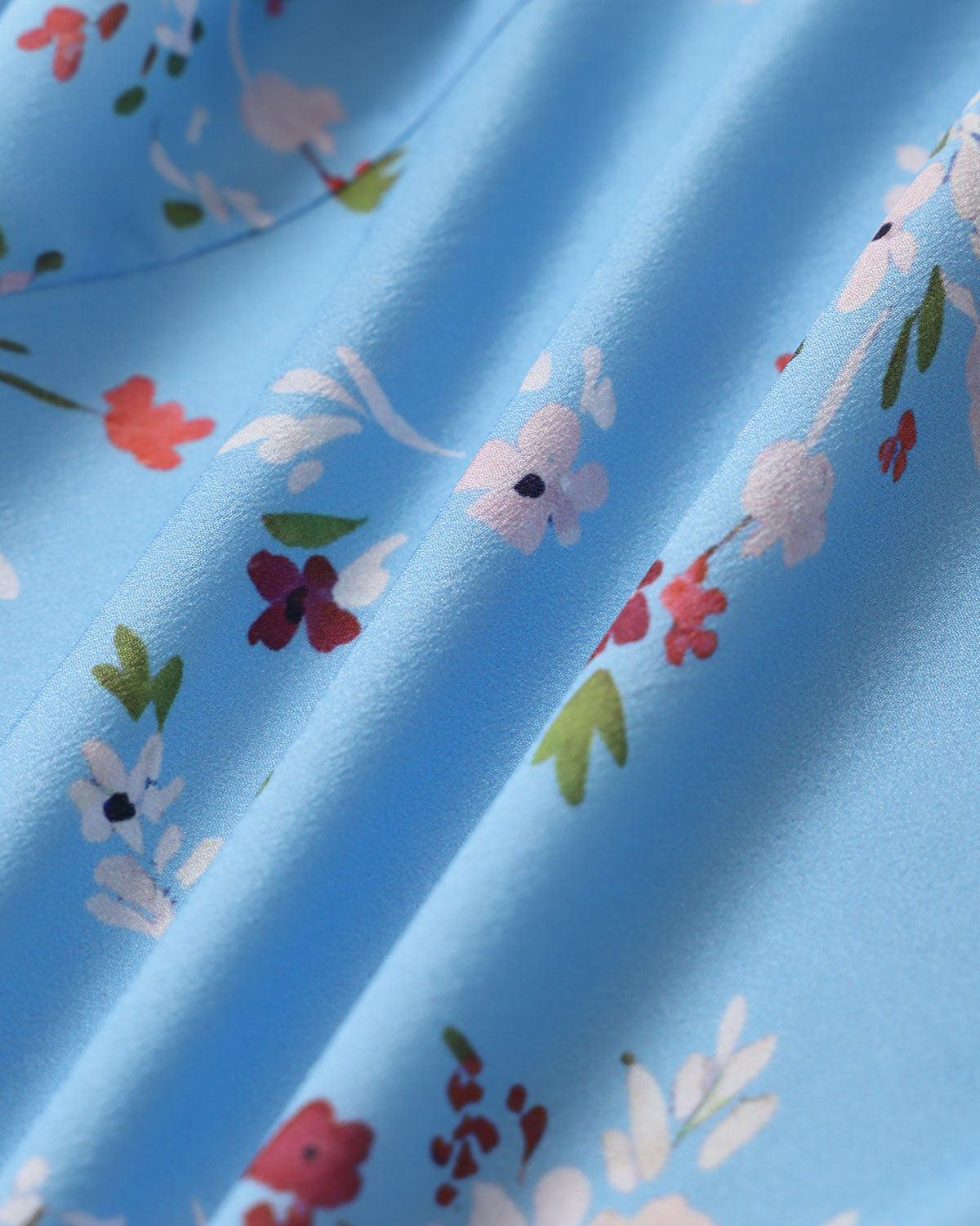 Blue Floral A-Line Wrap Mini Dress Product Image