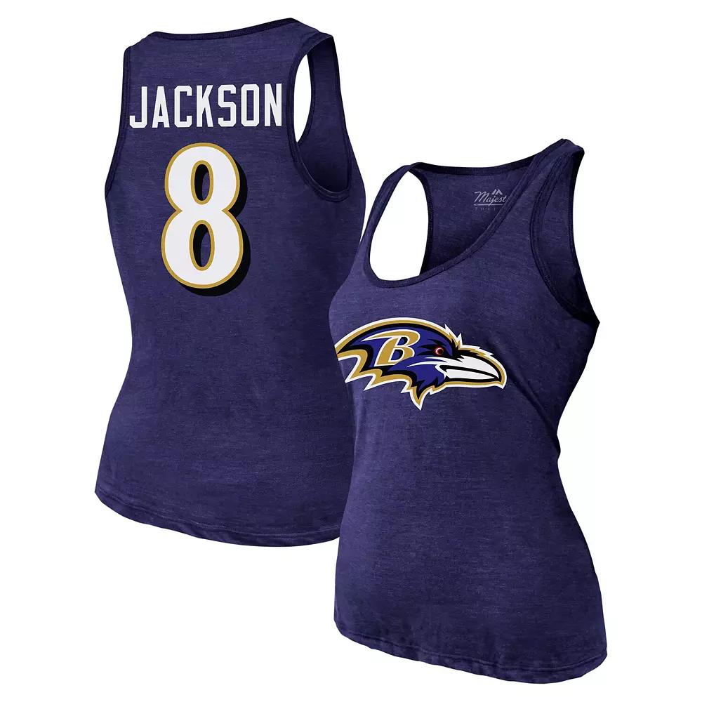 Women's Majestic Threads Lamar Jackson Purple Baltimore Ravens Name & Number Tri-Blend Tank Top,  Product Image