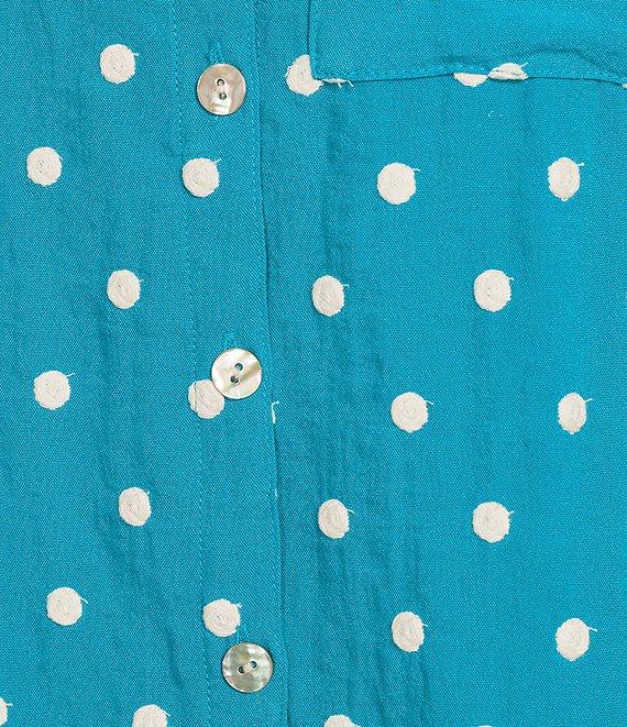 John Mark Embroidered Polka Dot Cinch Tie Sleeve Button Front Tunic Product Image