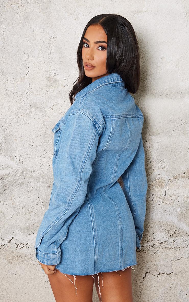 Petite Blue Denim Long Sleeve Fitted Mini Dress Product Image