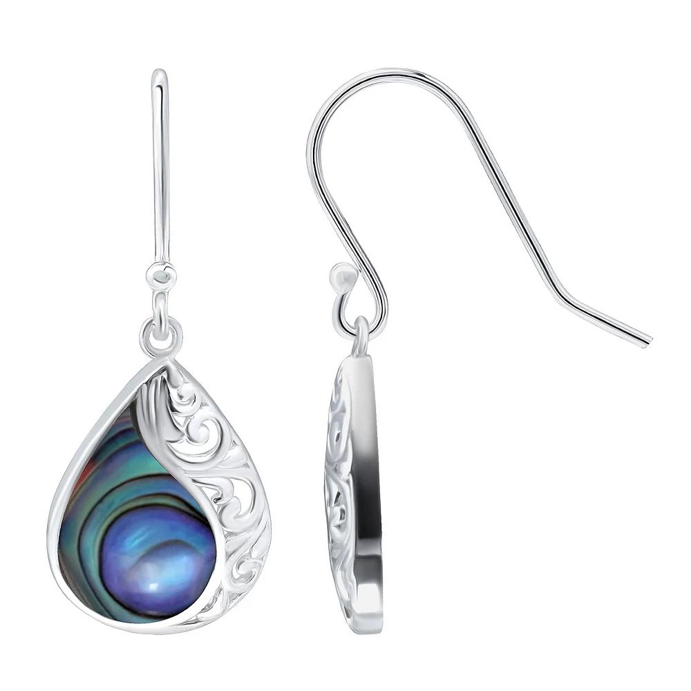 Aleure Precioso Silver Plated Abalone Filigree Teardop Earrings, Women's, Silver Tone Team Product Image