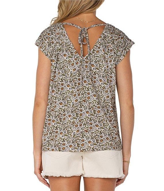 Liverpool Los Angeles Leaf Printed V-Neck Short Sleeve Top Product Image