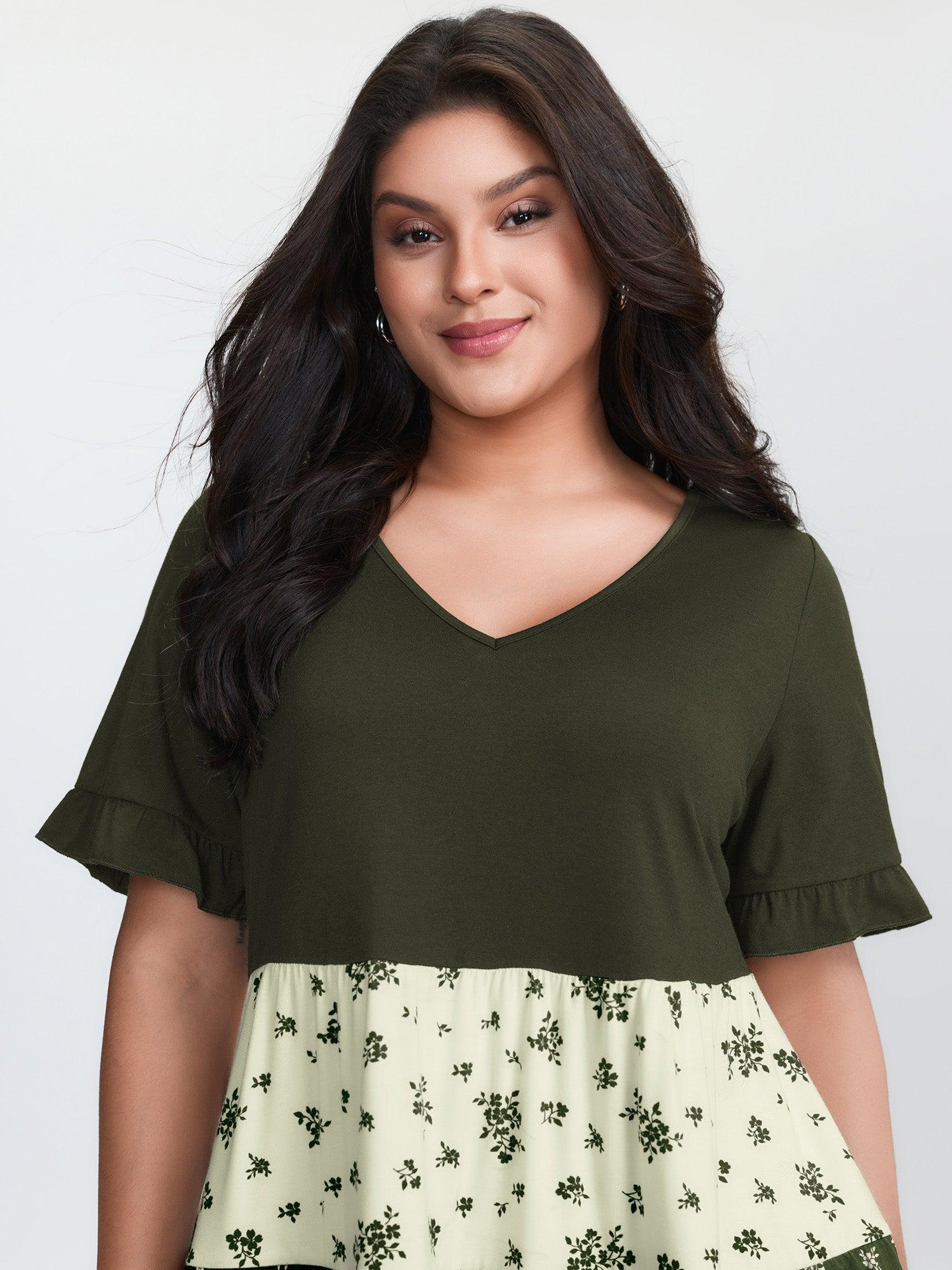 Color Contrast Floral Print Tiered Top Female Product Image