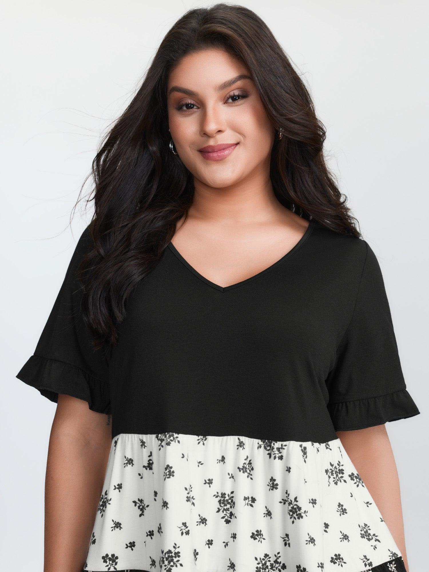 Color Contrast Floral Print Tiered Top Female Product Image