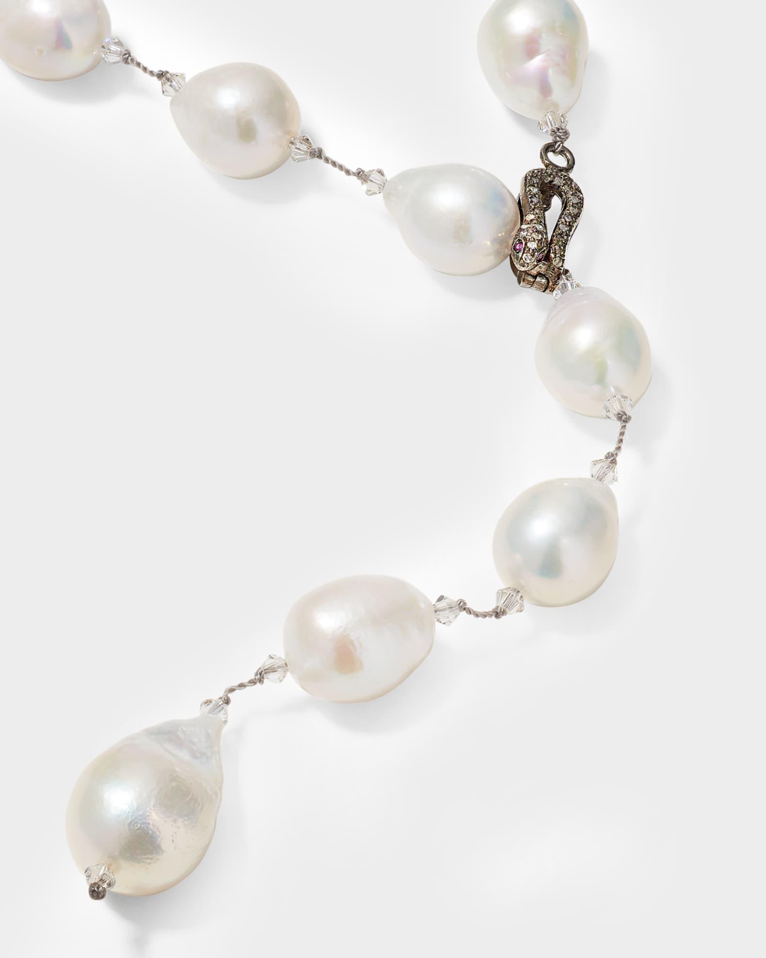 Pearl Lariat with Diamond Snake Clasp Product Image