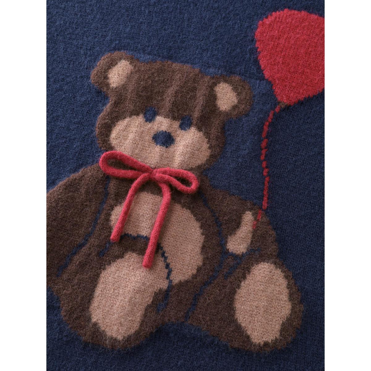 Plus Size Teddy Bear Balloon Print Pullover Navy Women Playful Loose Long Sleeve Round Neck Casual Pullovers BloomChic 30/6X Product Image