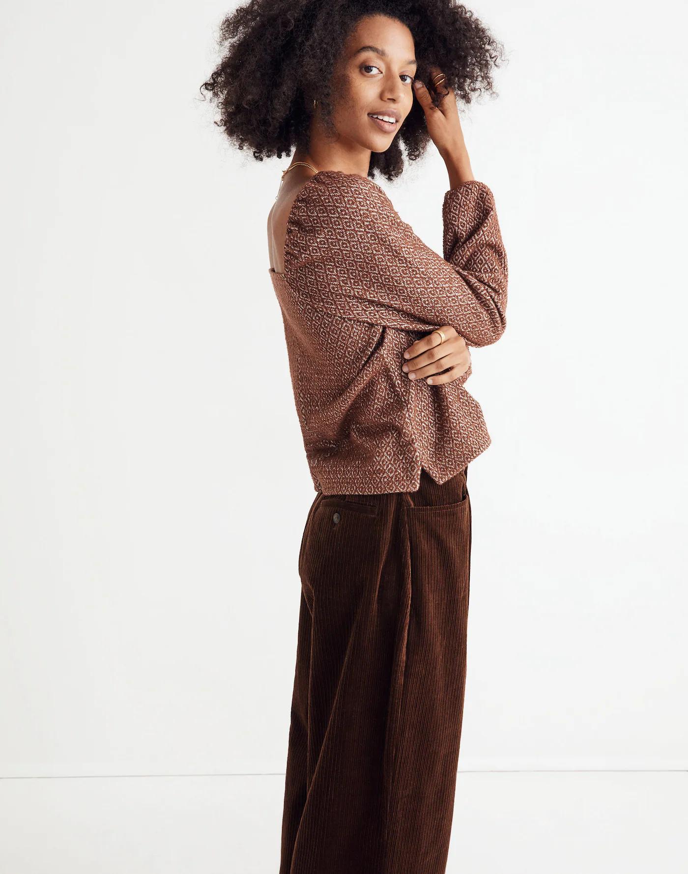 Jacquard Puff-Sleeve Crop Top Product Image