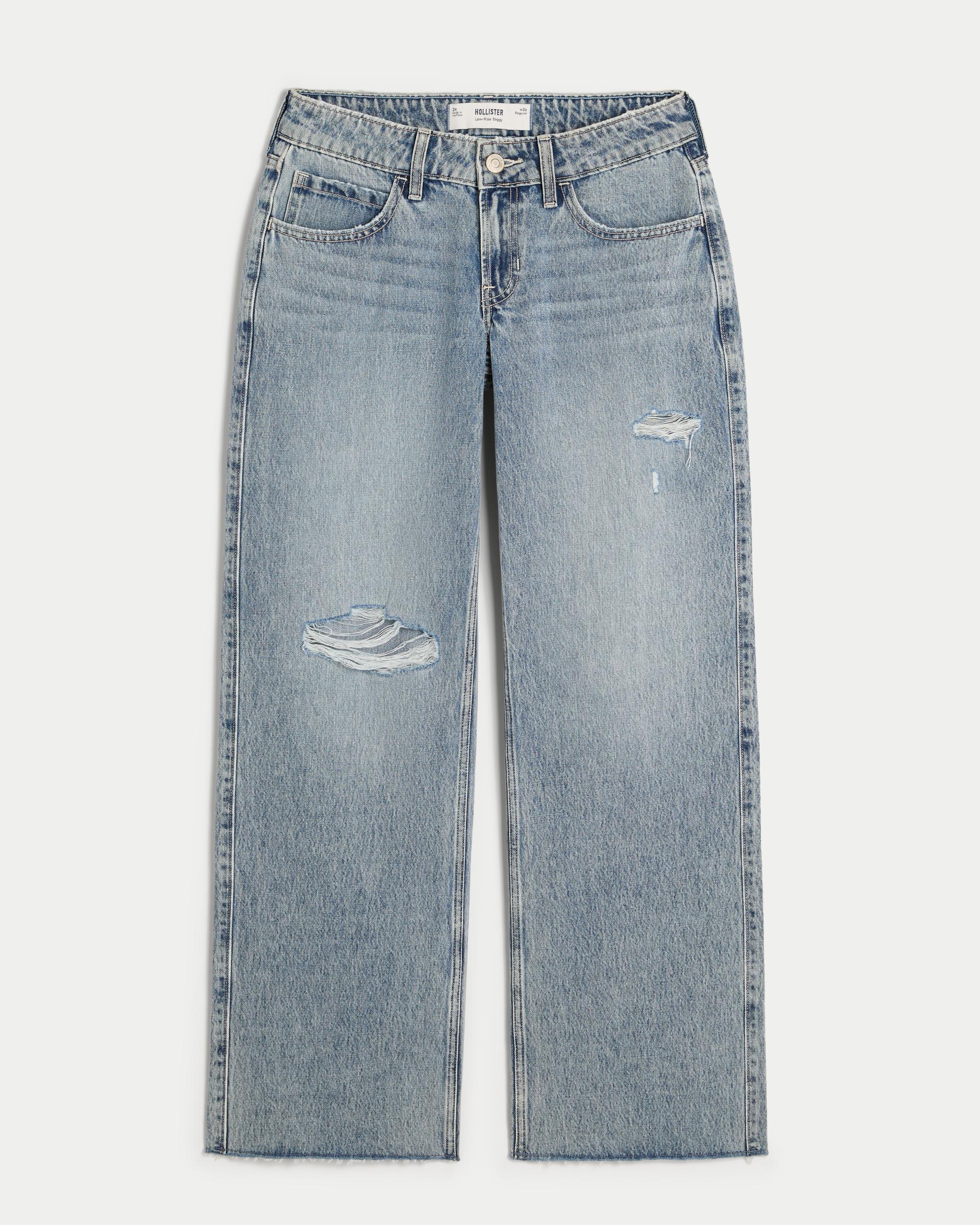 Low-Rise Ripped Light Wash Baggy Jeans Product Image