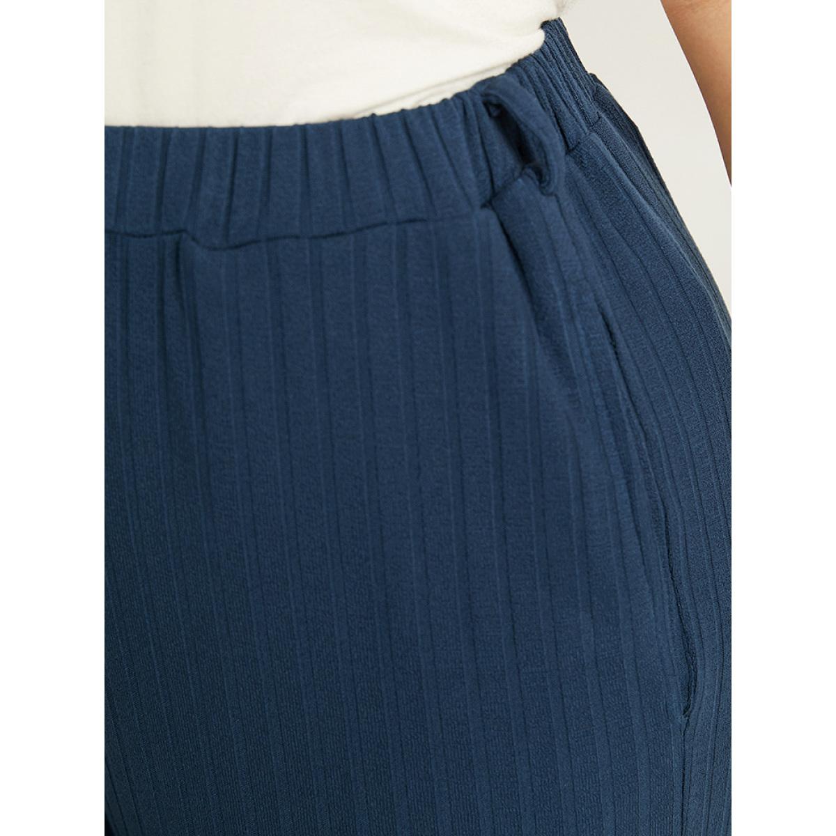 Plain Textured Wide Leg Sweatpants Indigo Plus Size Women Casual Dailywear Texture 26/4X Bloomchic Product Image