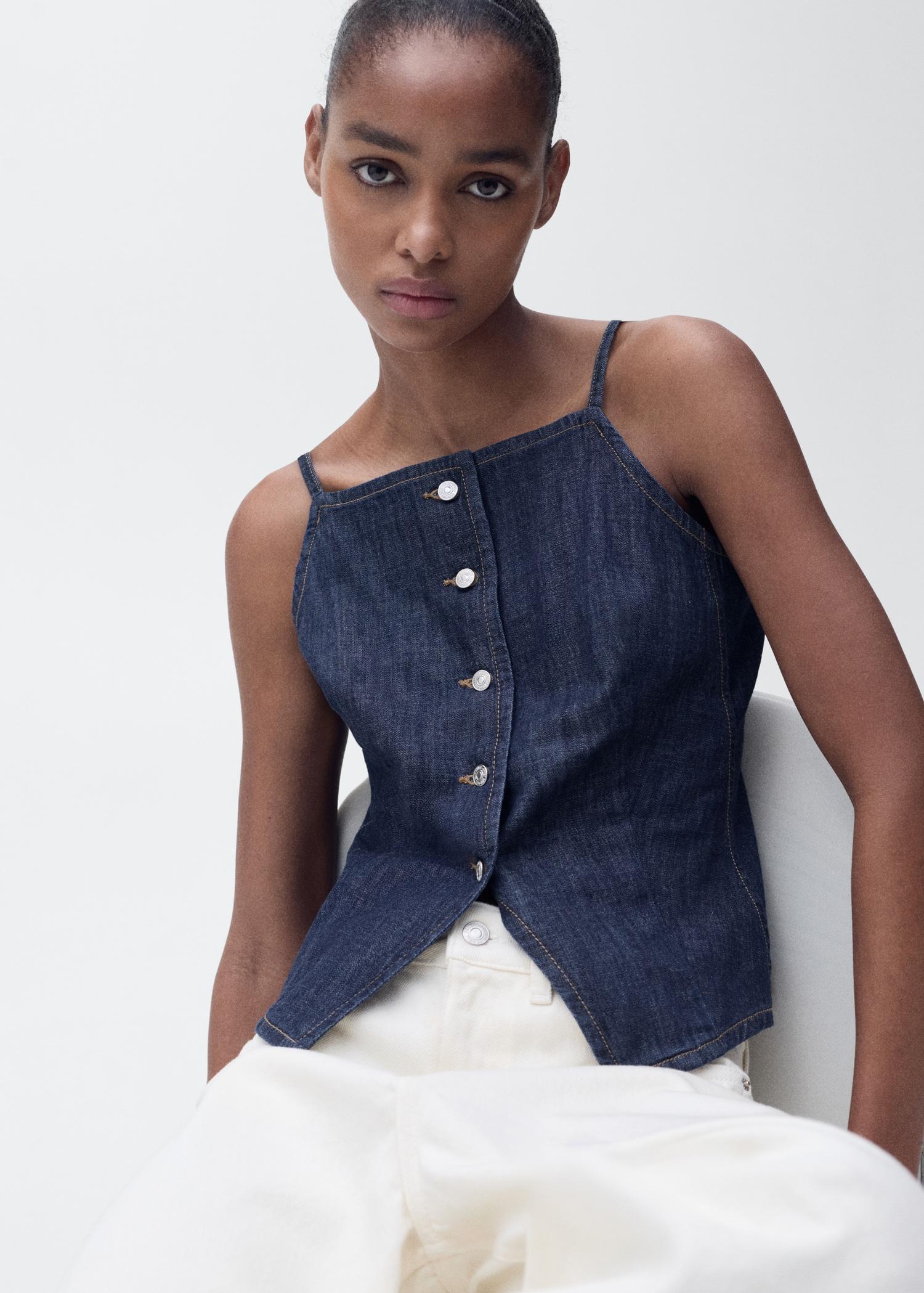 Buttoned denim top - Women | MANGO USA Product Image