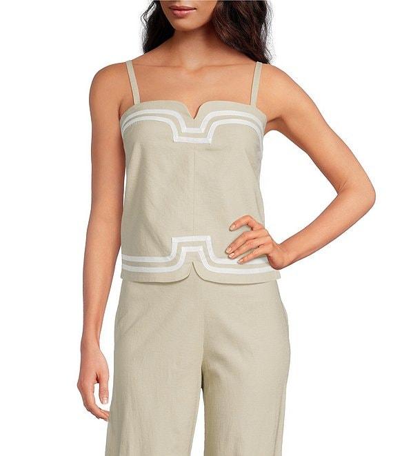 Trina Turk Avignon Stretch Linen Square Neck Sleeveless Coordinating Top Product Image