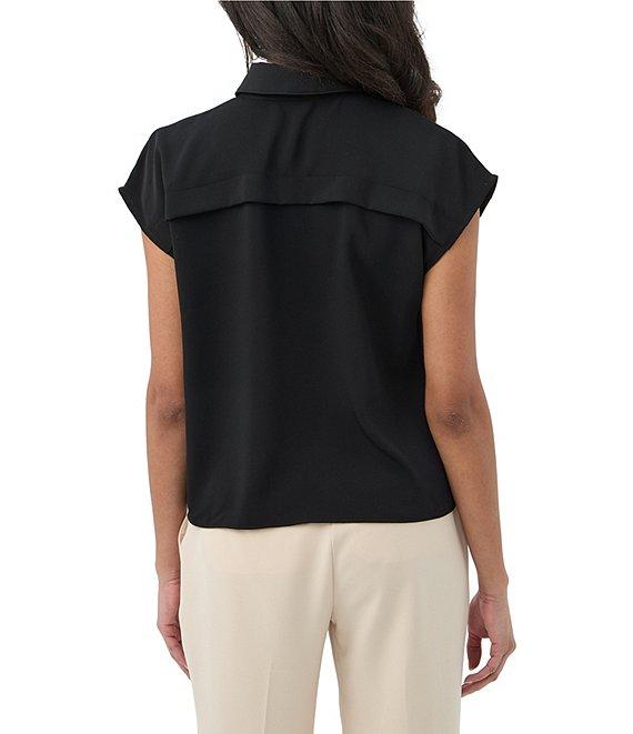 Trina Turk Cheri Georgette Button Collar Pleated Cap Sleeve Top Product Image