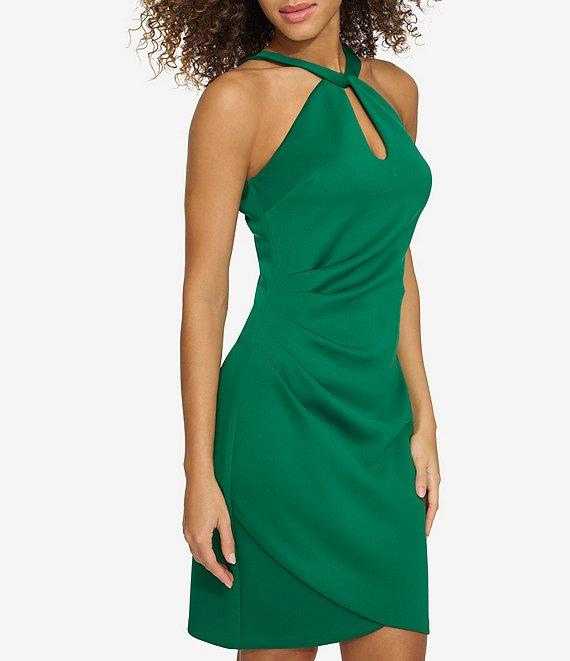 SIENA Twist Key Hole Halter Neck Faux Wrap Scuba Crepe Dress Product Image