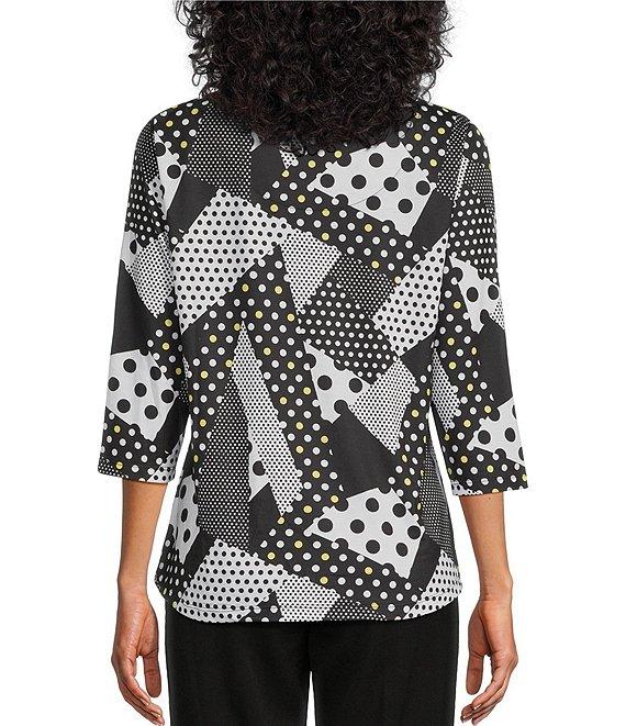 Allison Daley Dot Patches Print 3/4 Sleeve Keyhole Neck Knit Top Product Image
