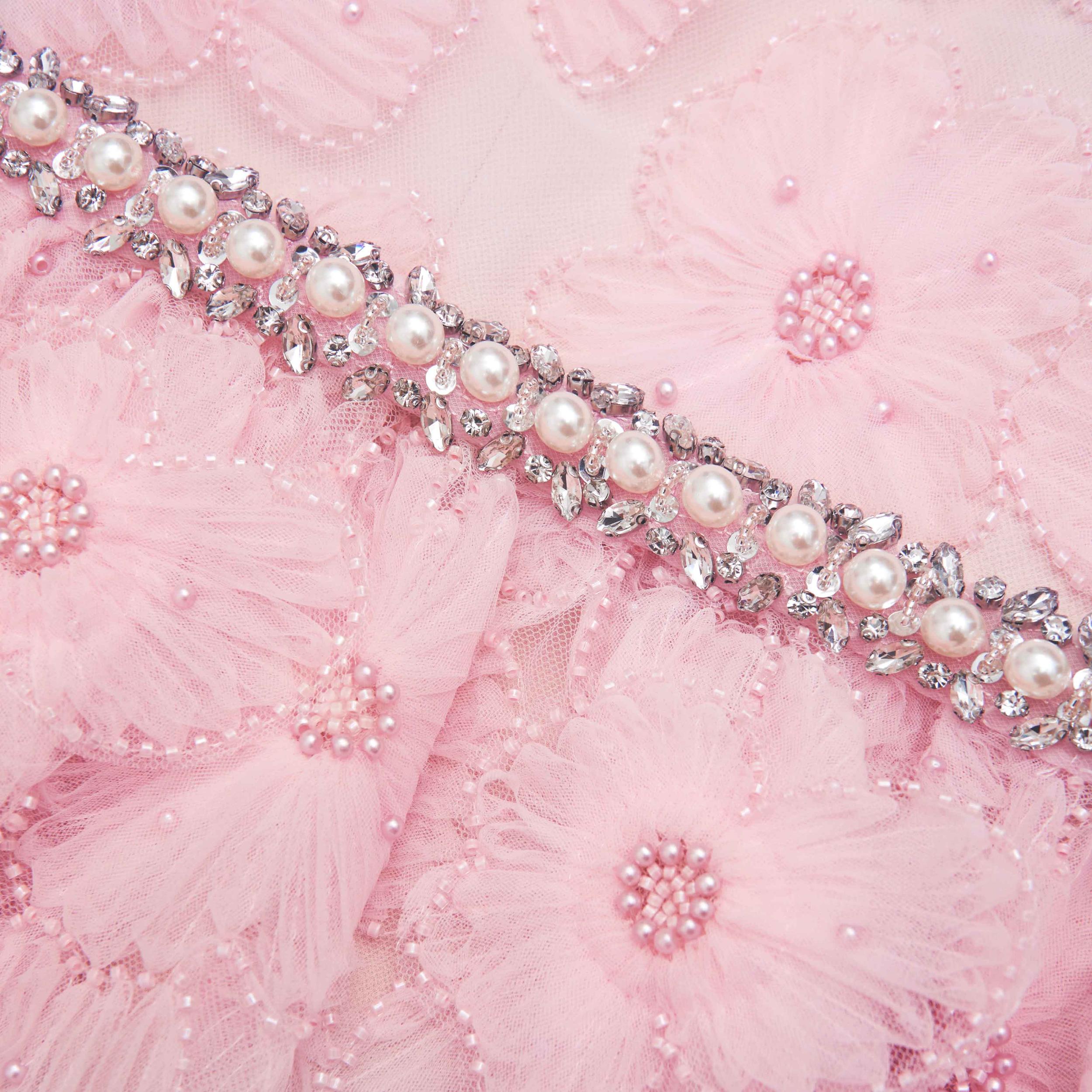 Pink Embellished Tulle Maxi Dress Product Image