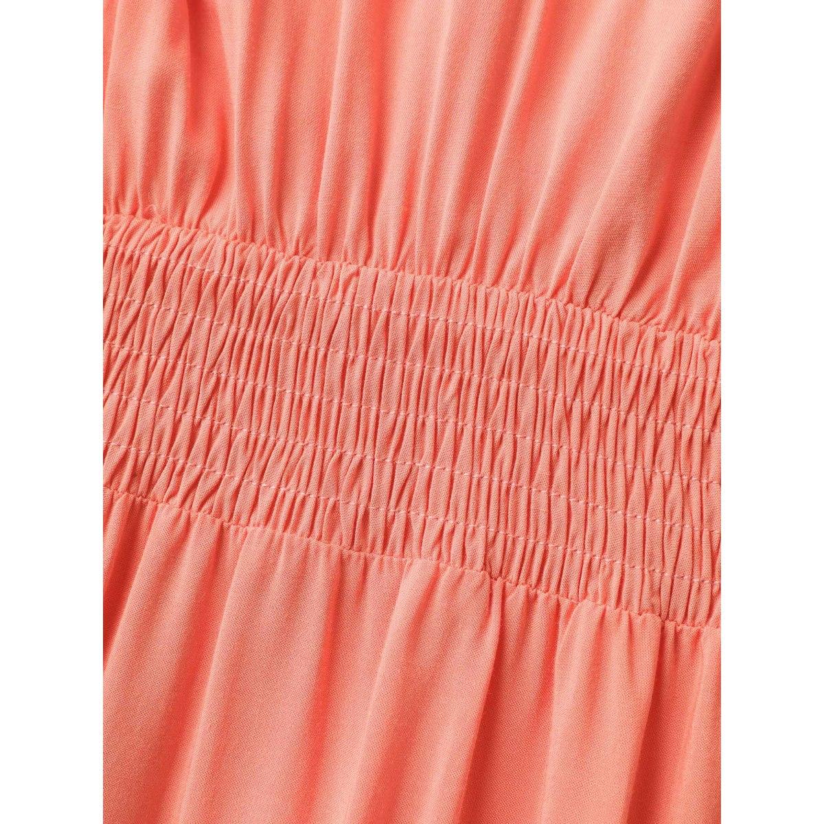 Plus Size Shirred Waist Tassels Tiered Solid Maxi Dress Coral Women V-neck Sleeveless Curvy BloomChic 12/L Product Image