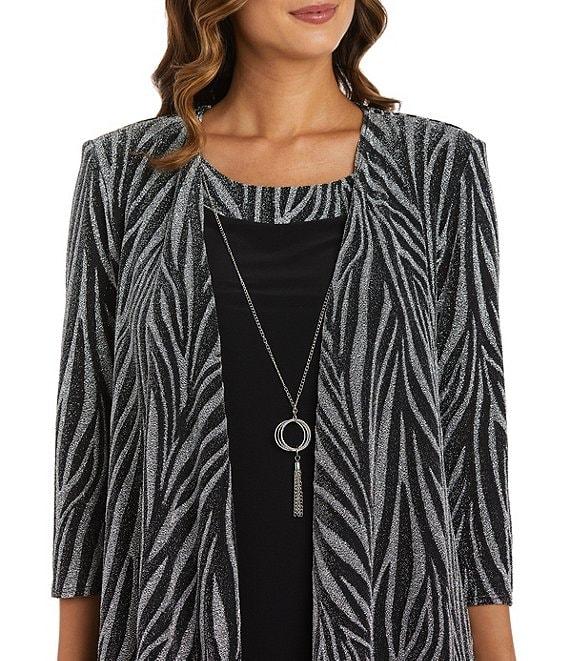 R & M Richards Crew Neck Metallic Jacquard 2-Piece Jacket Dress Product Image
