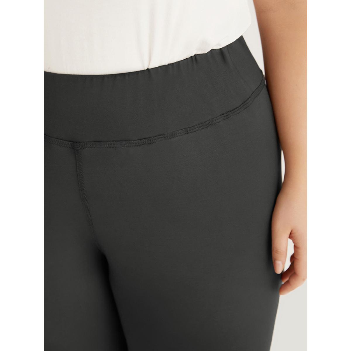 Plus Size Contrast Wideband Waist Patchwork Leggings Women Gray Casual High stretch Skinny High Rise Dailywear Leggings BloomChic 14-16/1X Product Image