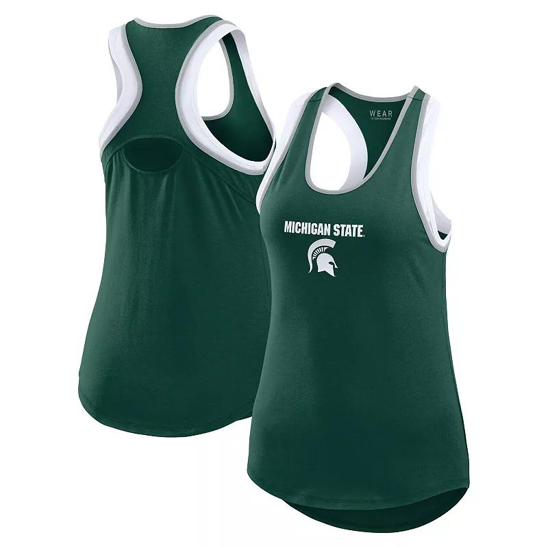 Women's WEAR by Erin Andrews Green Michigan State Spartans Open Hole Razorback Tank Top,  Product Image