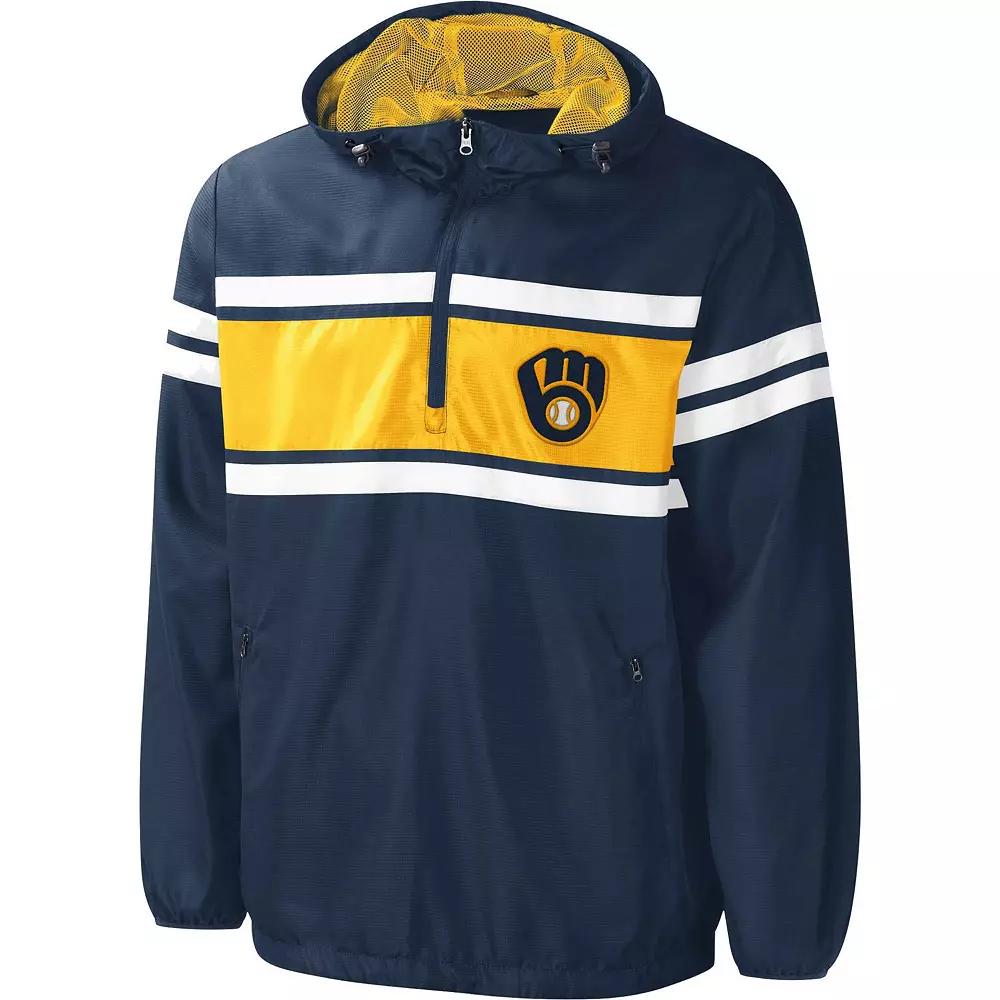 Men's G-III Sports by Carl Banks Navy Milwaukee Brewers Game Score Quarter-Zip Windbreaker,  Product Image