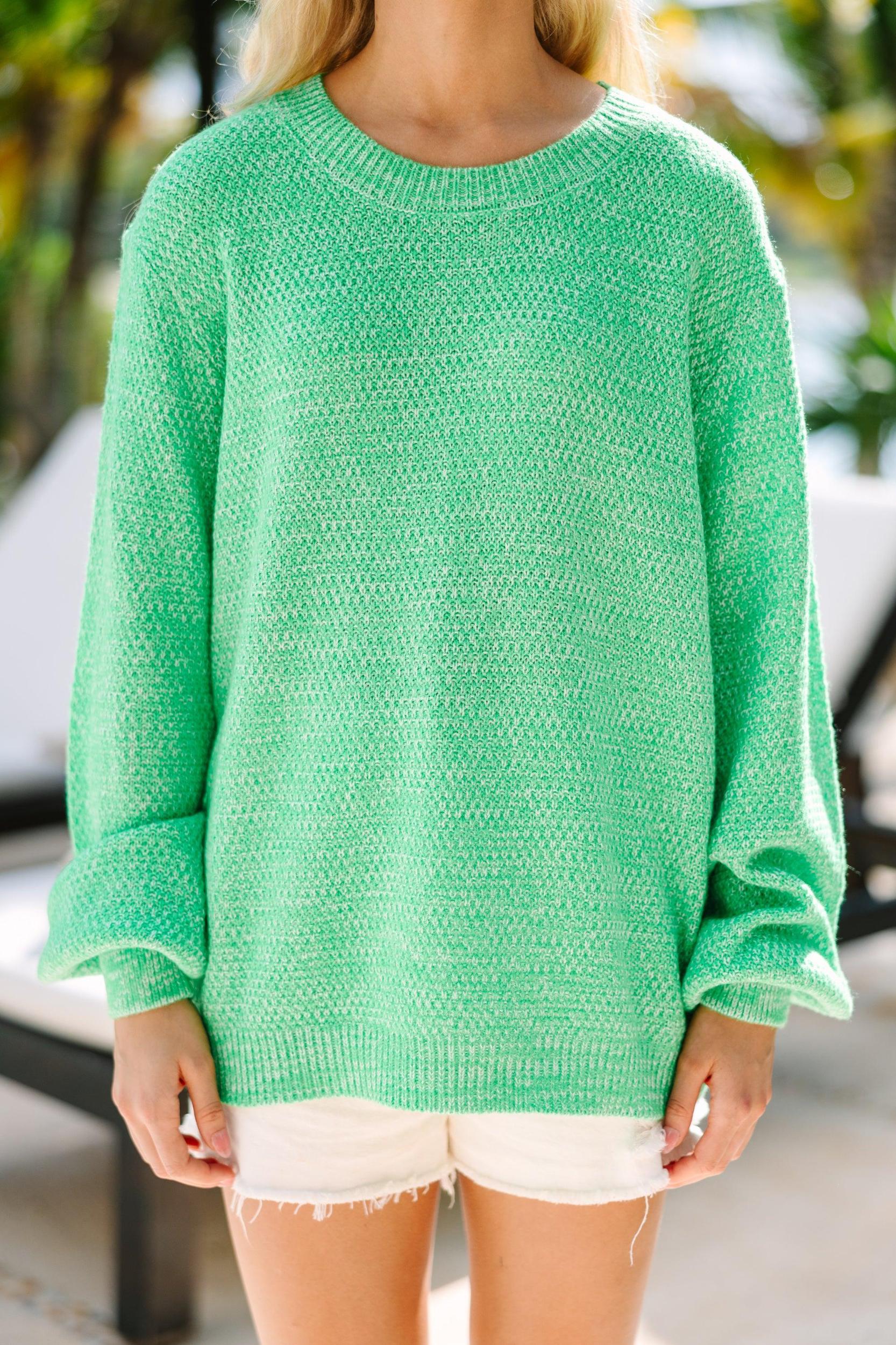 The Slouchy Green Bubble Sleeve Sweater Female Product Image