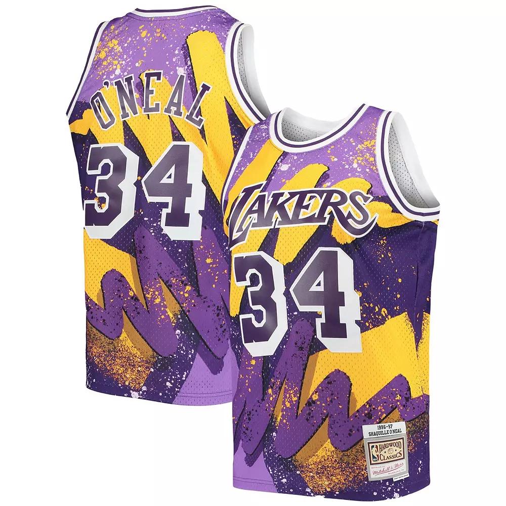 Men's Mitchell & Ness Shaquille O'Neal Purple Los Angeles Lakers Hardwood Classics 1996-97 Hyper Hoops Swingman Jersey, Size: Medium Product Image