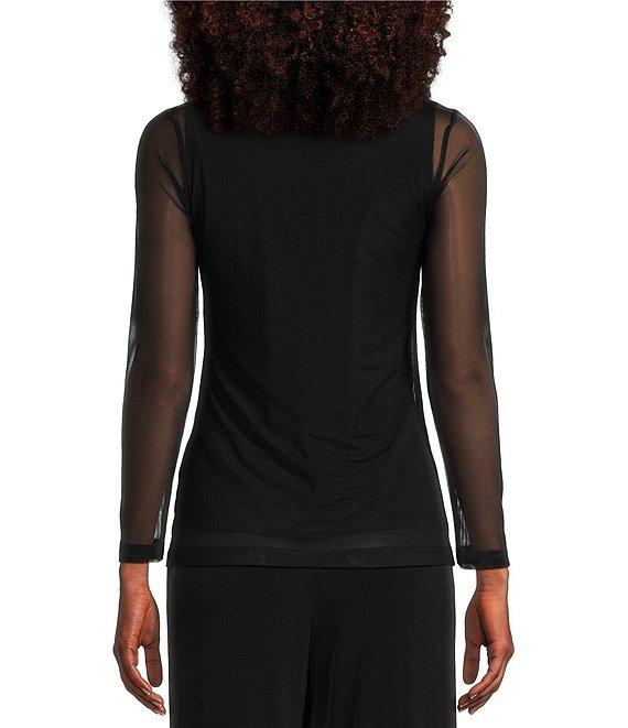 IC Collection Sheer Mesh Crew Neck Long Sleeve Knit Top Product Image