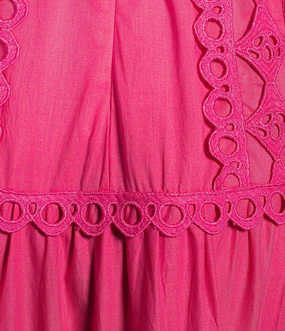 Layered With Love Woven Cotton Crew Neck Blouson Sleeves Belted Crochet Trim A-Line Maxi Dress Product Image