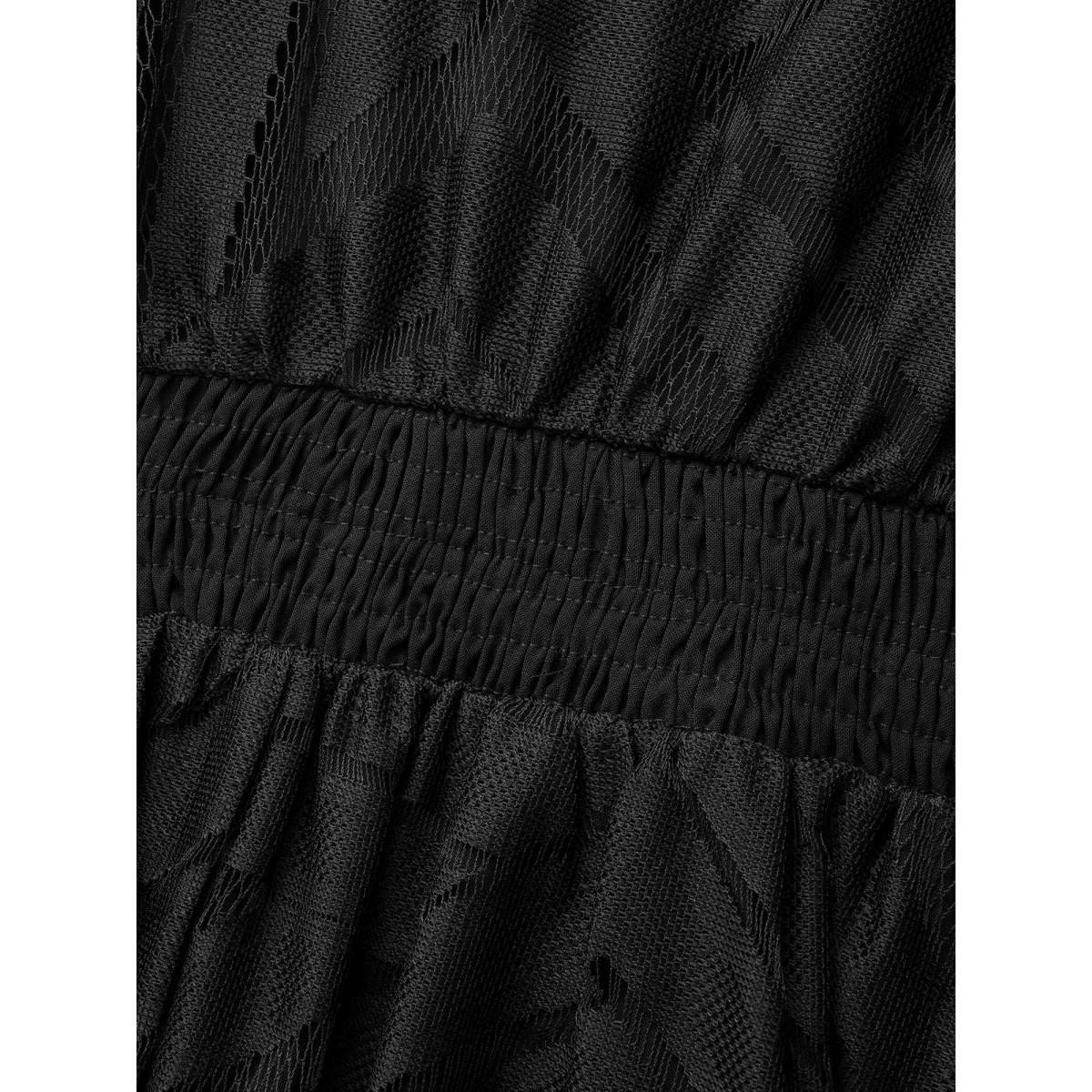 Plus Size Stretch Fabric Bell Sleeves Midi Dress Black Women Cocktail Texture Party Curvy Bloomchic 28/5X Product Image