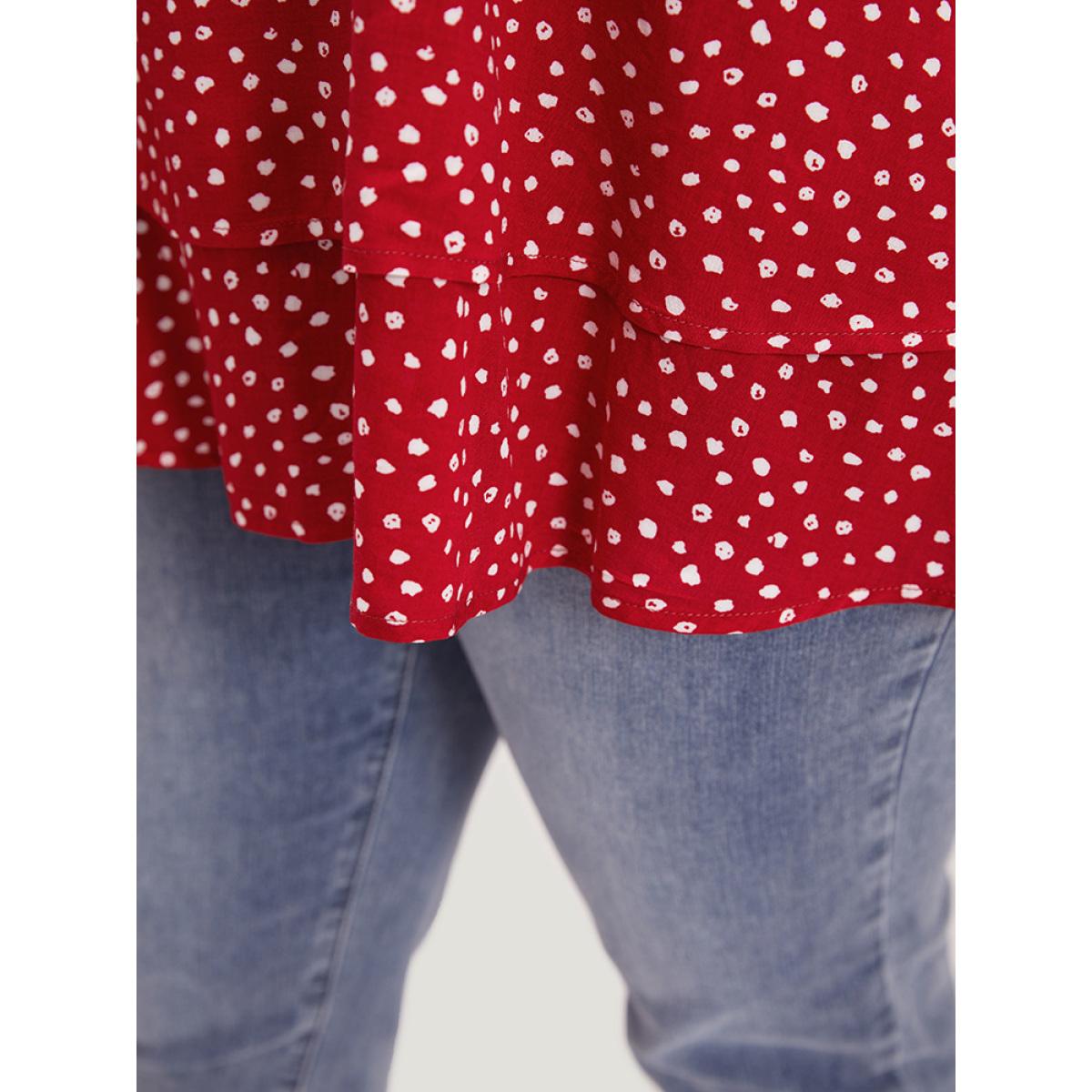 Plus Size Scarlet Polka Dot Keyhole Flutter Sleeve Layered Hem Blouse Women Elegant Short sleeve Keyhole Cut-Out Dailywear Blouses BloomChic 30/6X Product Image